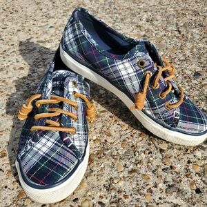 Plaid Canvas Sneakers with Tan Laces